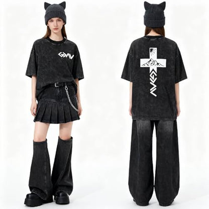 Christian Deadlift Shirts for Men Women Oversized Acid Washed Graphic Tees Jesus Faith GymTee - color: Cross Black, size: X-Large