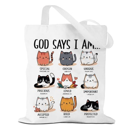 VICBOU Bible Verse Canvas Tote Bag, Inspirational Religious Christian Gifts for Women Men Canvas Tote Reusable Grocery Bags - color: Godsays07