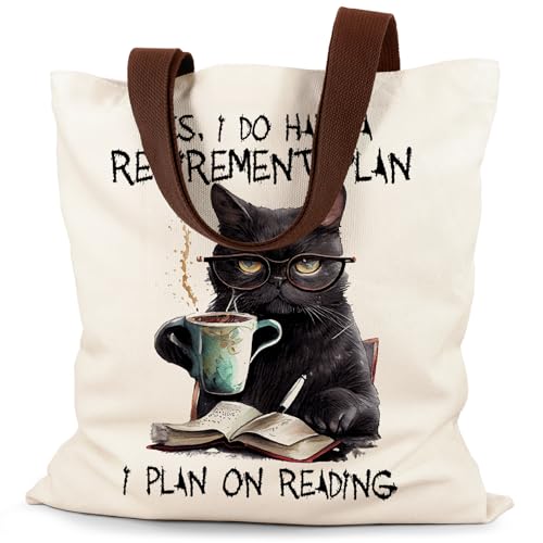Canvas Tote Bag Aesthetic for Women, Cute Tote Bag with Zipper Pocket, Heavy Duty Reusable Shopping Bags for Grocery - color: 24-cat Plan