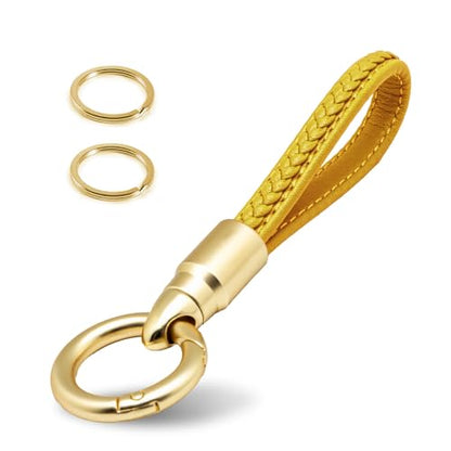 Genuine Leather Keychain for Car Home Key Ring Strap Holder Lanyard Women Men - color: Yellow-b