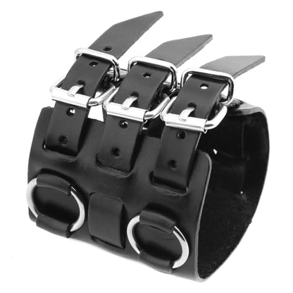 HZMAN Men's Alloy Genuine Leather Bracelet Bangle Cuff Adjustable - color: Black