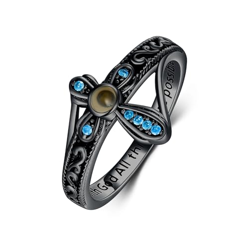 AOBOCO Cross Ring with Mustard Seed 925 Sterling Silver With God All Things Are Possible Band Rings, Size 4-13 - color: Black