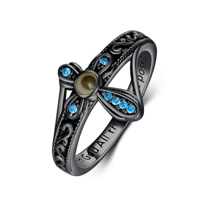 AOBOCO Cross Ring with Mustard Seed 925 Sterling Silver With God All Things Are Possible Band Rings, Size 4-13 - color: Black
