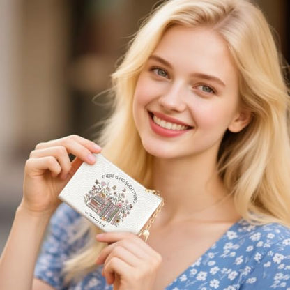 Book Floral Cute Keychain Coin Purse for Women Small Change Pouch - color: Books Floral