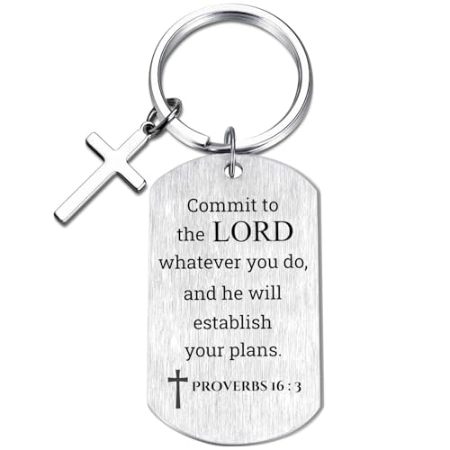 Inspirational Scripture Keychain with Cross - Bible Verse Matte Key Chain Religious Gift for Christian - style: Proverbs 16:3