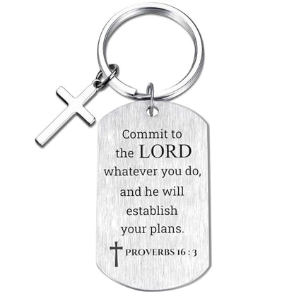 Inspirational Scripture Keychain with Cross - Bible Verse Matte Key Chain Religious Gift for Christian - style: Proverbs 16:3