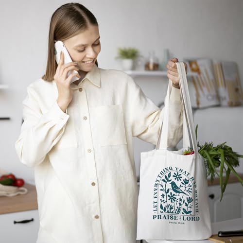 Chicimln Christian Goose Tote Bag, off to Praise the Lord Bible Verse Canvas Tote Bags - color: White 08