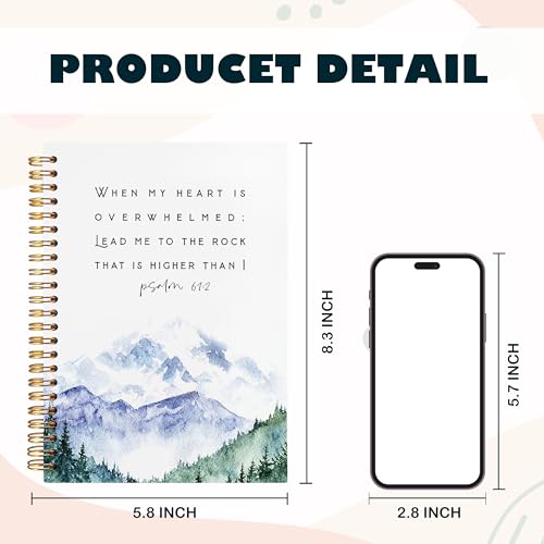 BearCake Christian Notebook Journal, Prayer Journal for Women, Lead Me To the Rock That is Higher Than I Bible Notebooks for Note Taking, Watercolor Mountain Hardcover Spiral Notebook 5.5x8.3 - color: Bible-my heart