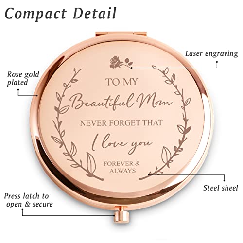 Personalized Gifts for Mom, Custom Mom Gifts for Birthday, Engraved Mother Compact Mirror, Mothers Day Basket Stuffers - color: Mom - I Love You