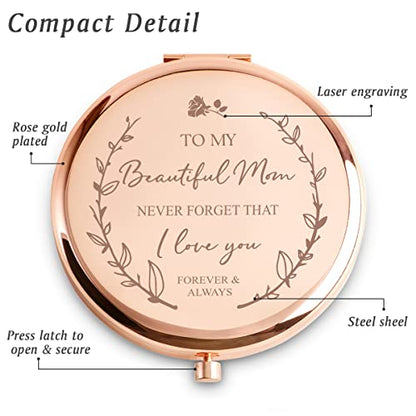 Personalized Gifts for Mom, Custom Mom Gifts for Birthday, Engraved Mother Compact Mirror, Mothers Day Basket Stuffers - color: Mom - I Love You