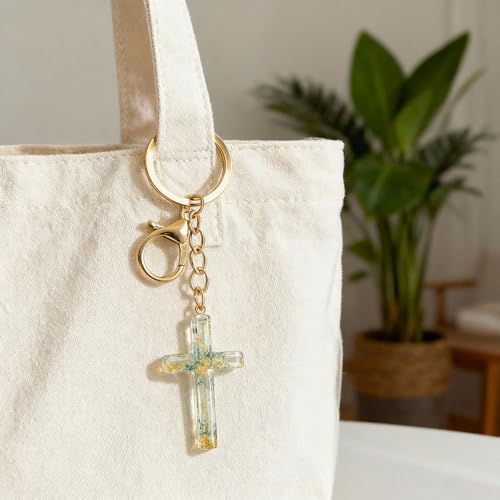 Angyape Cute Christian Cross Keychain for Women Purse Bag Charms Car Key Rings Accessories Flower Design Jesus Faith Gifts - color: B: Blue Keychain