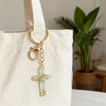 Angyape Cute Christian Cross Keychain for Women Purse Bag Charms Car Key Rings Accessories Flower Design Jesus Faith Gifts - color: B: Blue Keychain