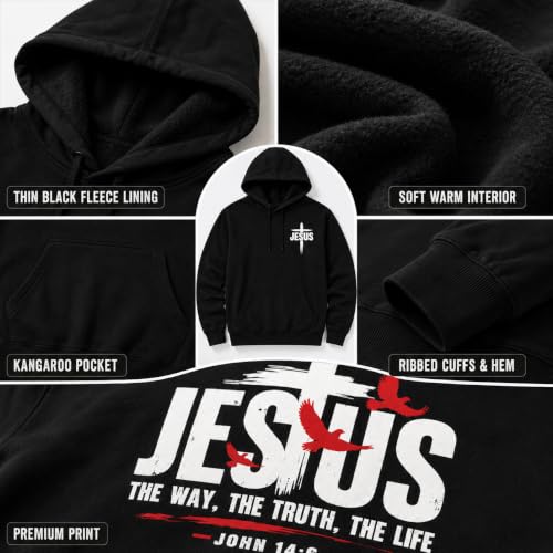 Jesus Sweatshirt For Men The Way The Truth The Life Christian Faith Hoodie - color: Black3, size: X-Large