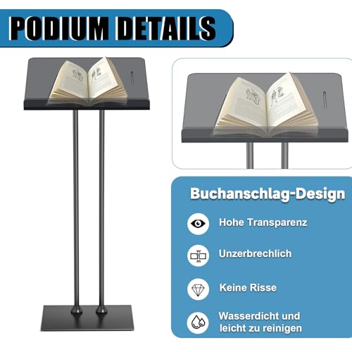 Pulpits for Churches with Iron Stable Bottom, Acrylic Podium Lectern with 10MM Thickened Acrylic Countertop, Multi Function Pulpit for Modern Classroom Music Concert Wedding Conference Event - color: Black