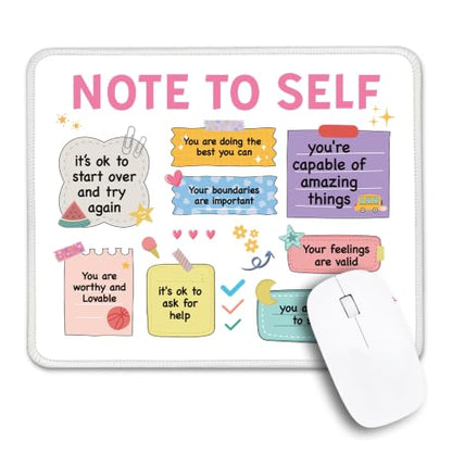 Funny Note to Self Non-Slip Mouse Pad with Stitched Edge for Women - color: Pink & Yellow