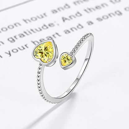 Step Forward 925 Sterling Silver Birthstone Rings for Women - Adjustable Open Heart Ring Constellation Month Band for Her Birthday Gifts Jewelry - color: November