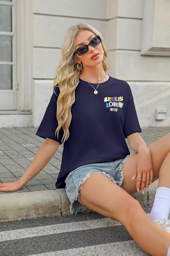 Christian Faith Shirts for Women Jesus Shirt YHWH Inspirational Bible Verse T-Shirt Religious Oversized Graphic Tee - color: Dark Blue, size: Small