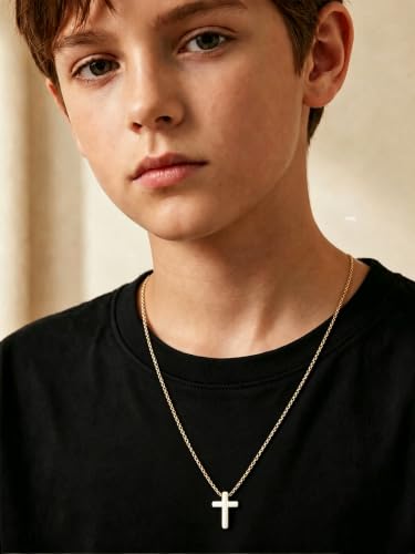 Stainless Steel Cross Necklace for Teen Boys Kids Gifts 16-20 Inch - color: Gold, size: 18Inch