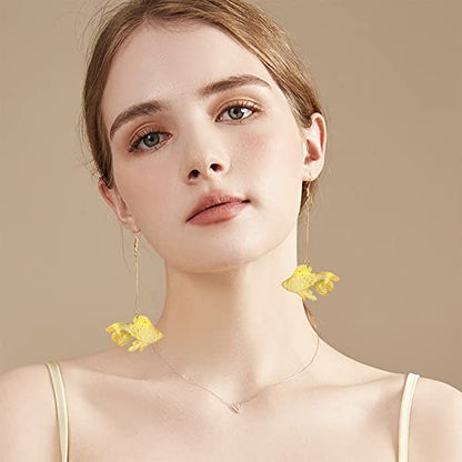 Funny Cute Long Transparent Resin Goldfish Dangle Drop Earrings Creative Chic Personalized Simulation Fish Earrings for Women Statement Jewelry Gifts - color: Yellow