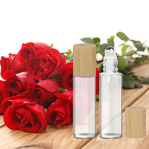 Glass Roll On Bottle with Bamboo Lid for Essential Oils 12Pcs - color: 12Pcs 15ml Clear