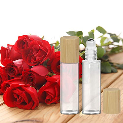 Glass Roll On Bottle with Bamboo Lid for Essential Oils 12Pcs - color: 12Pcs 15ml Clear