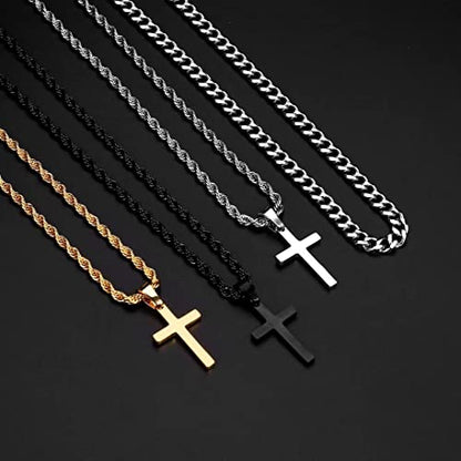 Ursteel Layered Cross Necklaces for Men - 18K Gold Plated Cross Necklaces Chain for Men Boys Gifts, Silver Rope Chain Layered Necklace Jewelry 16 18 20 22 24 Inch, First Communion Gifts for Boys - color: Silver, style: 22inch/24inch