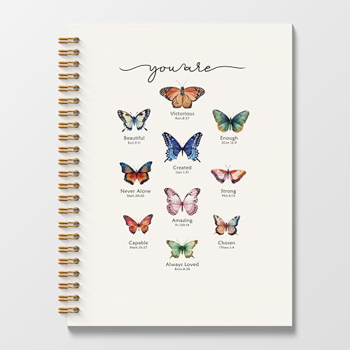Spiral Bible Butterfly Journaling Notebook 5.5x8.3, Prayer Journal for Women Spiral Bound, Christian Gifts for Women, Motivational School Notebooks Journal for Teen Girls - color: You Are…