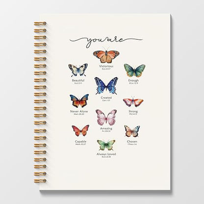 Spiral Bible Butterfly Journaling Notebook 5.5x8.3, Prayer Journal for Women Spiral Bound, Christian Gifts for Women, Motivational School Notebooks Journal for Teen Girls - color: You Are…