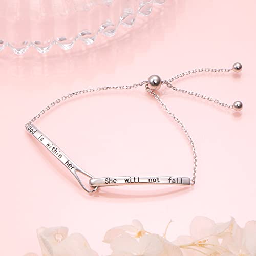 Sterling Silver Engraved Inspirational Adjustable Infinity Bracelet Graduation Gift for Mother Sister Best Friend Jewelry for Women