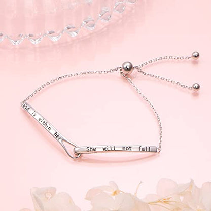 Sterling Silver Engraved Inspirational Adjustable Infinity Bracelet Graduation Gift for Mother Sister Best Friend Jewelry for Women