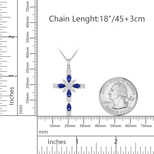 925 Sterling Silver Cross Necklace for Women，Birthday Delicate Star Cross Necklace Jewelry Gifts for Women，Birthstone Religious Jewelry for Mom, Chain 18 inch - color: I. 9. Blue-September-Sapphire