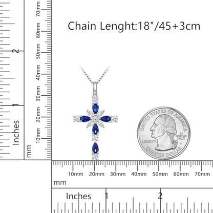 925 Sterling Silver Cross Necklace for Women，Birthday Delicate Star Cross Necklace Jewelry Gifts for Women，Birthstone Religious Jewelry for Mom, Chain 18 inch - color: I. 9. Blue-September-Sapphire