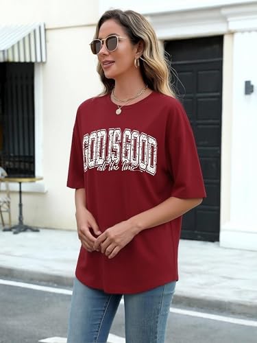 Christian Shirt for Women God is Good Shirts Womens Graphic Tshirts Jesus Shirt Bible Verse Inspirational Tee - color: Red, size: Medium