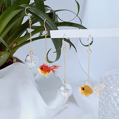 Funny Cute Asymmetry Goldfish Dangle Drop Earrings Lovely Acrylic Resin transparent Glass Ball Fish Earrings for Women - color: yellow