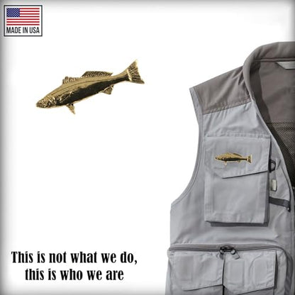 White Seabass Fish Pin, Pewter, Lapel, Hat, Pins, Brooch, Brooches, Jewelry, Gift, Handmade in the USA, 200 Fish Designs Available. S013Z - color: Gold Plated