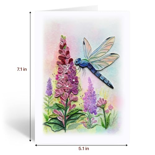 KingKraft Dragonfly Quilling Card, Birthday Card, Anniversary Card for Wife, Husband, Greeting Card for All Occasions, Mothers Day, Valentines Day Card, Thinking of You, Get Well Card - color: Dragonfly