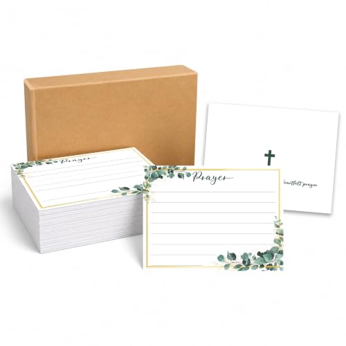 100 Pcs Lined Prayer Cards - 4x3 Christian Note Cards with Greenery Eucalyptus Art - 250GSM Matte Paper Boxed Set for Church, Small Group & Prayer Requests - color: EUCALYPTUS