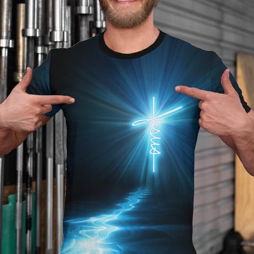 Unisex 3D Graphic T Shirts Printed Casual Short Sleeve Tee Shirt - color: Blue, size: Large