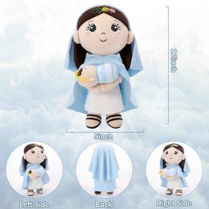 Mary Kids' Plush Toy Pillow – Exquisite Virgin Mary Baby Jesus Doll Perfect for First Communion 12 Inch - style: Blue Mary