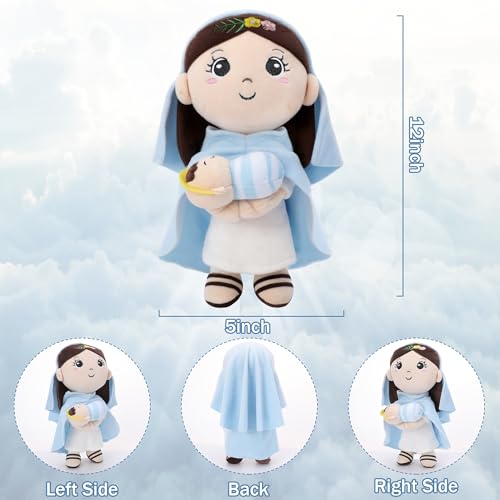 Mary Kids' Plush Toy Pillow – Exquisite Virgin Mary Baby Jesus Doll Perfect for First Communion 12 Inch - style: Blue Mary