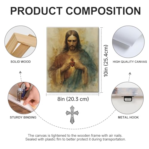 Christian Sacred Heart of Jesus Wall Art Jesus Heart Canvas Print Framed - color: color-R