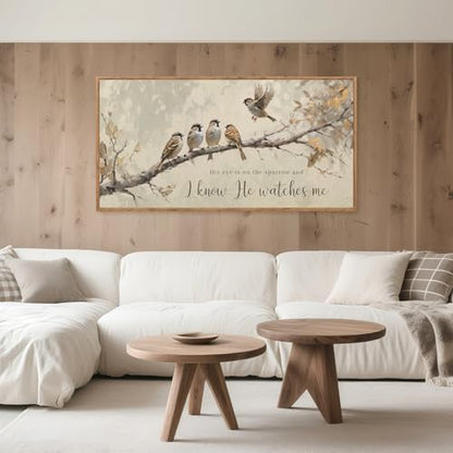 Aurlan His Eye Is On The Sparrow Framed Canvas Wall Art 40x20 Inch - color: His Eye is on the Sparrow, size: 40"L x 20"W