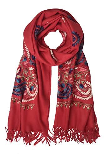 Urban CoCo Embroidered Scarf for Women, Tassel Shawl, Soft Lightweight Wrap - color: #5-red