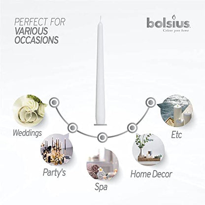 BOLSIUS 20 Count Unscented 10 Inch White Household Taper Candles - 8 Hours Burning Time - Premium European Quality - Smokeless Dripless Candlesticks - Perfect for Weddings, Parties, and Everyday Use - color: White, size: 20 Count