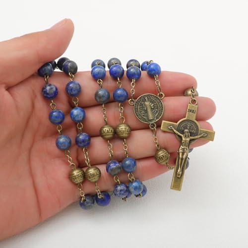 KOMI 8mm Natural Stone Beads Rosary Necklace Rosarios Catolicos Para Mujer Catholic Rosary Beads for Women Christian Gifts - style: Rosary-7