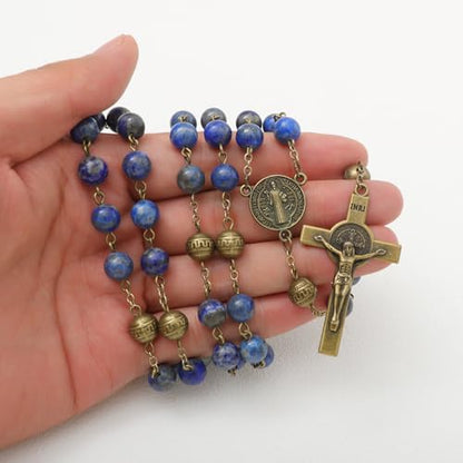 KOMI 8mm Natural Stone Beads Rosary Necklace Rosarios Catolicos Para Mujer Catholic Rosary Beads for Women Christian Gifts - style: Rosary-7