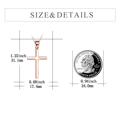 POPLYKE Cross Necklace 925 Sterling Silver Cross Pendant for Men Women - style: D-18" Rose Gold Plated