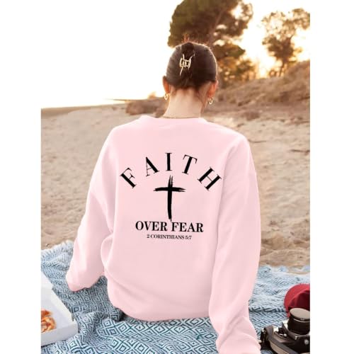 Christian Sweatshirts for Women Jesus Cross Casual Tops - color: Pink, size: X-Large