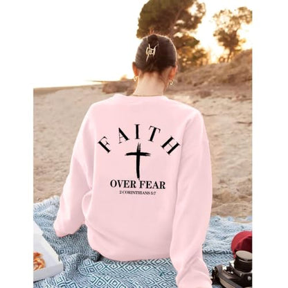 Christian Sweatshirts for Women Jesus Cross Casual Tops - color: Pink, size: X-Large