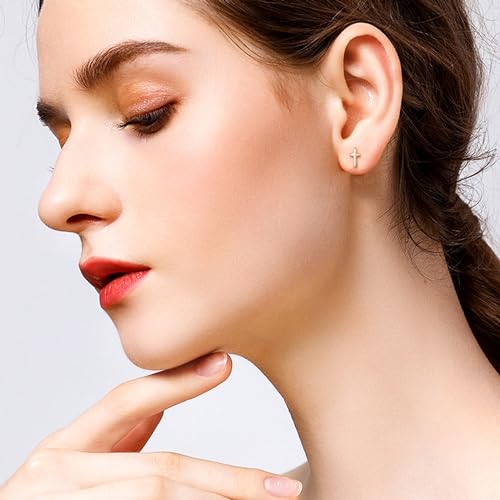 EVER FAITH 925 Sterling Silver Mini Cross Stud Earrings Fashion Minimalist Tiny Jewelry for Women Teen - color: Rose Gold